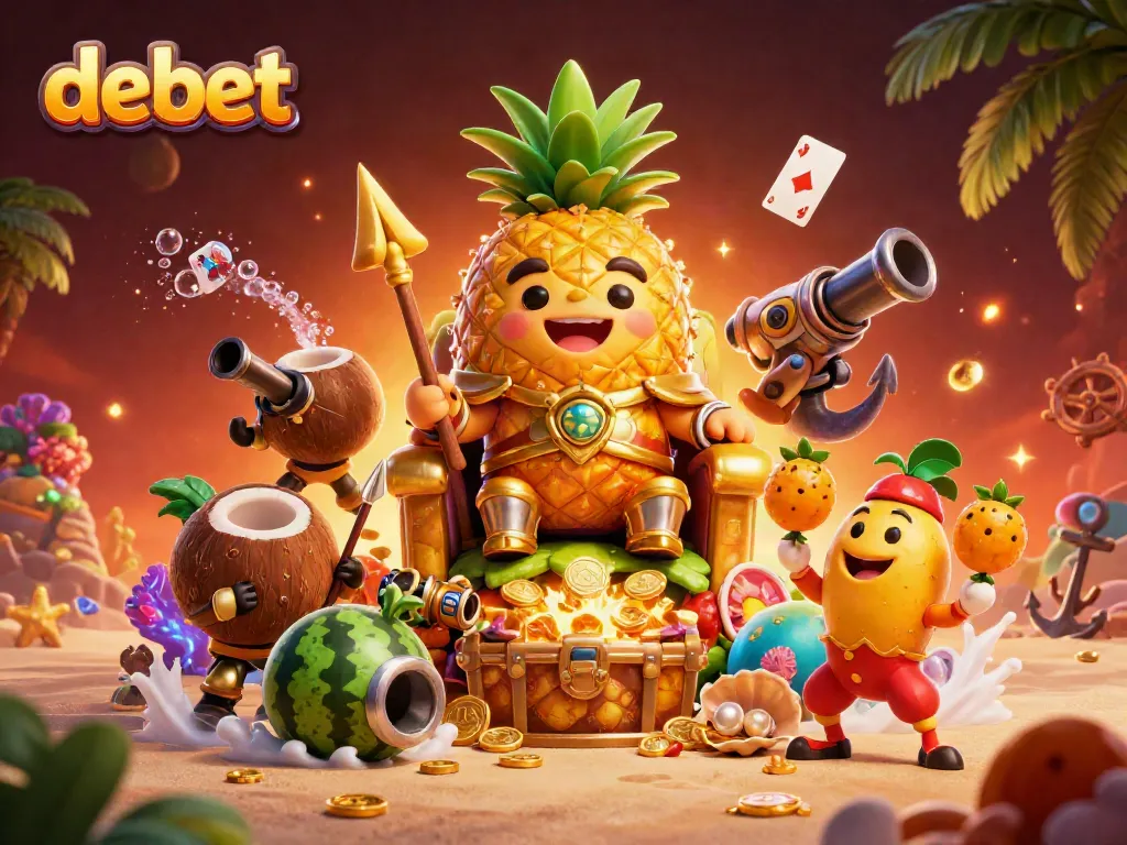 Engage in fun casino action with debet featuring a dynamic scene of a golden pineapple king.