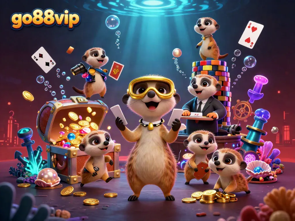 Experience the thrill of go88vip with meerkats running a vibrant casino under the sea.