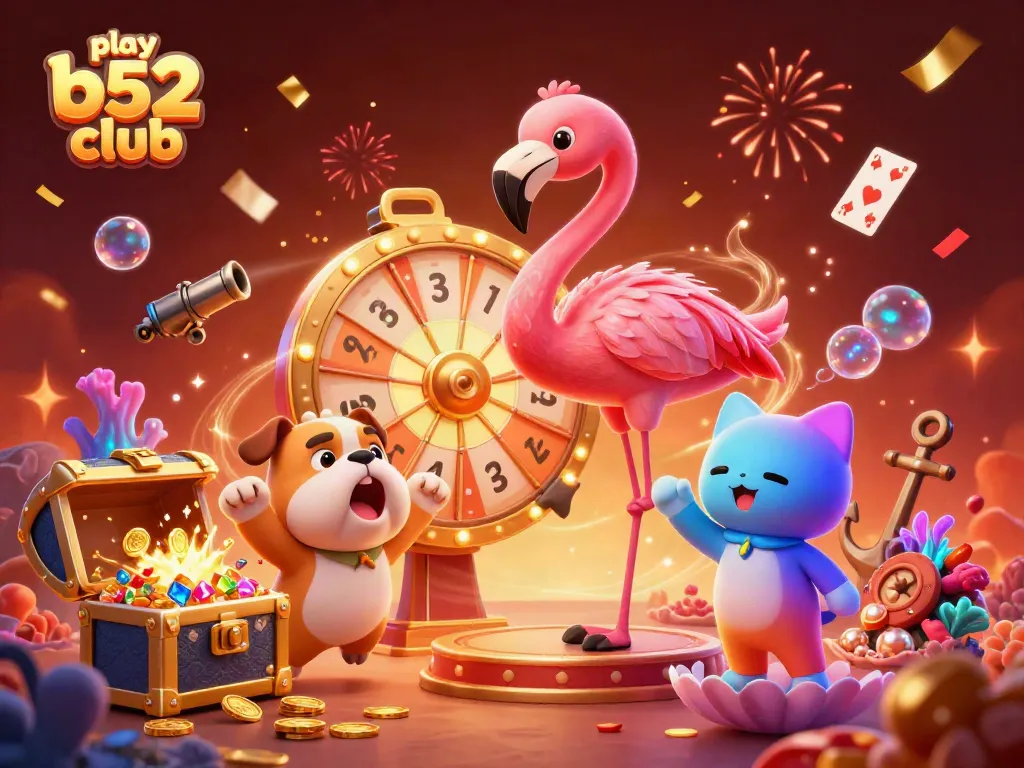 Join the fun and play B52 Club with an engaging casino atmosphere featuring colorful characters and vibrant prizes.