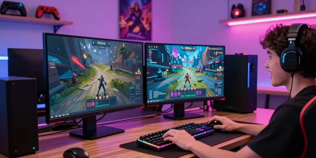 Player engaging with Hitclub online gaming on a vibrant setup.