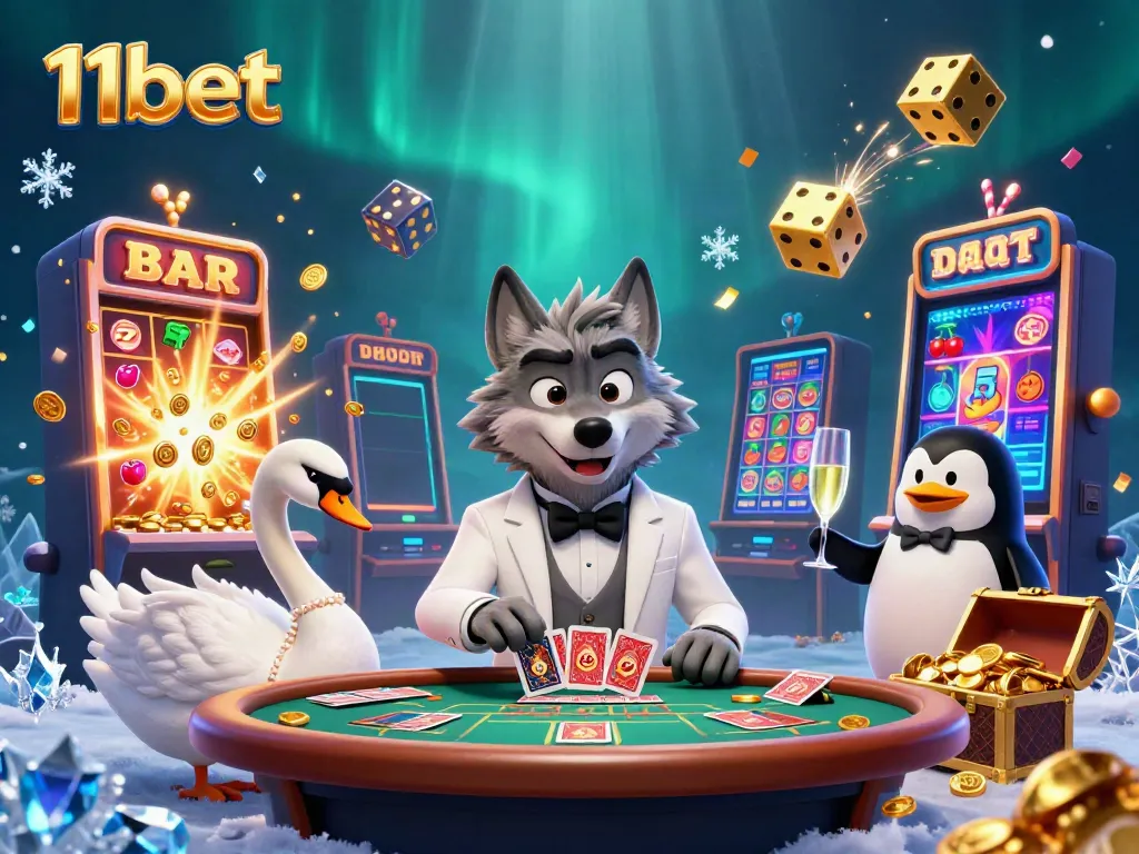 Experience the excitement of 11bet with a vibrant 3D casino scene featuring engaging characters and dynamic gaming elements.