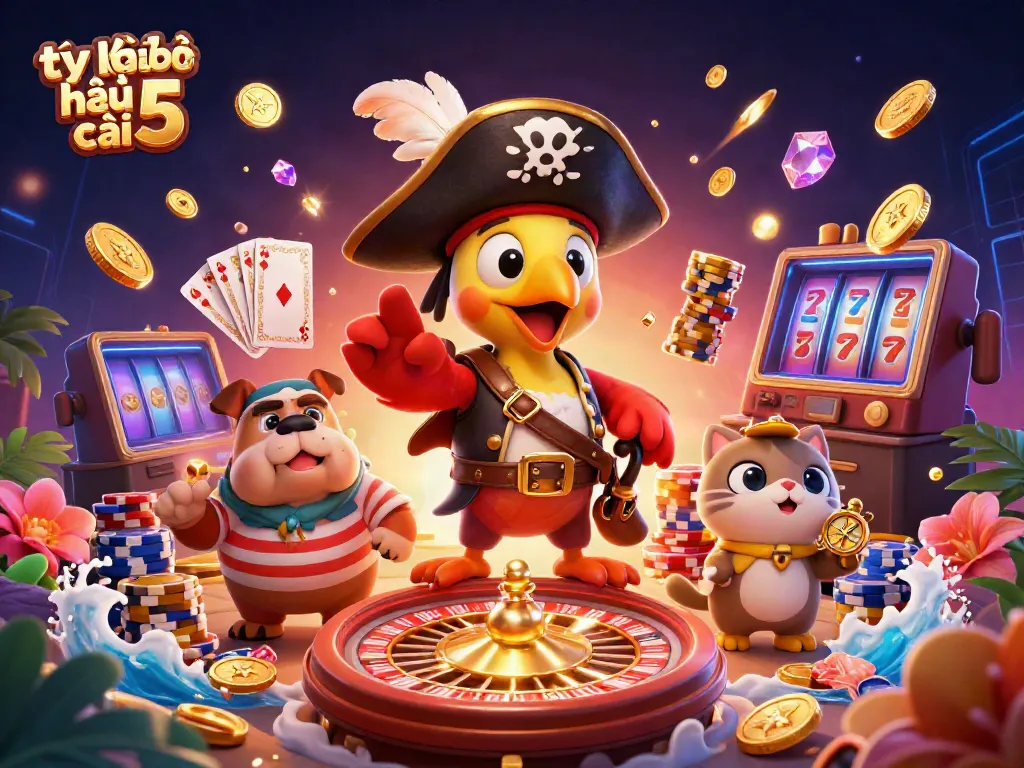 Experience thrilling betting action with tỷ lệ kèo nhà cái 5 in a vibrant 3D casino scene.