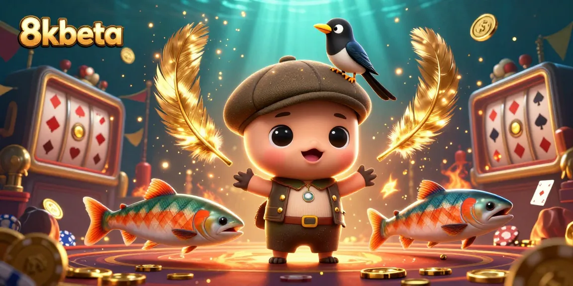Experience thrilling games at 8kbeta with a lively cartoon scene of Nessie and friends in a vibrant casino.