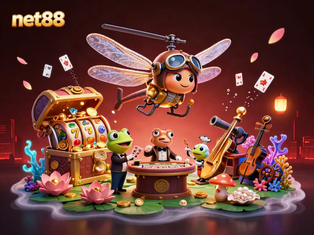 Experience the thrilling world of net88 with this vibrant, dynamic casino scene.