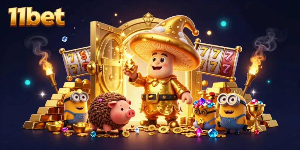 Experience thrilling gaming with 11bet's vibrant 3D illustration of a magical casino adventure.