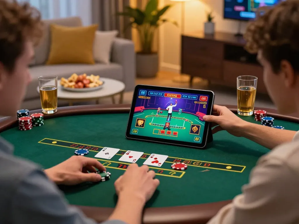 Player at home enjoying MM 88 live dealer blackjack on tablet, focused gameplay atmosphere.