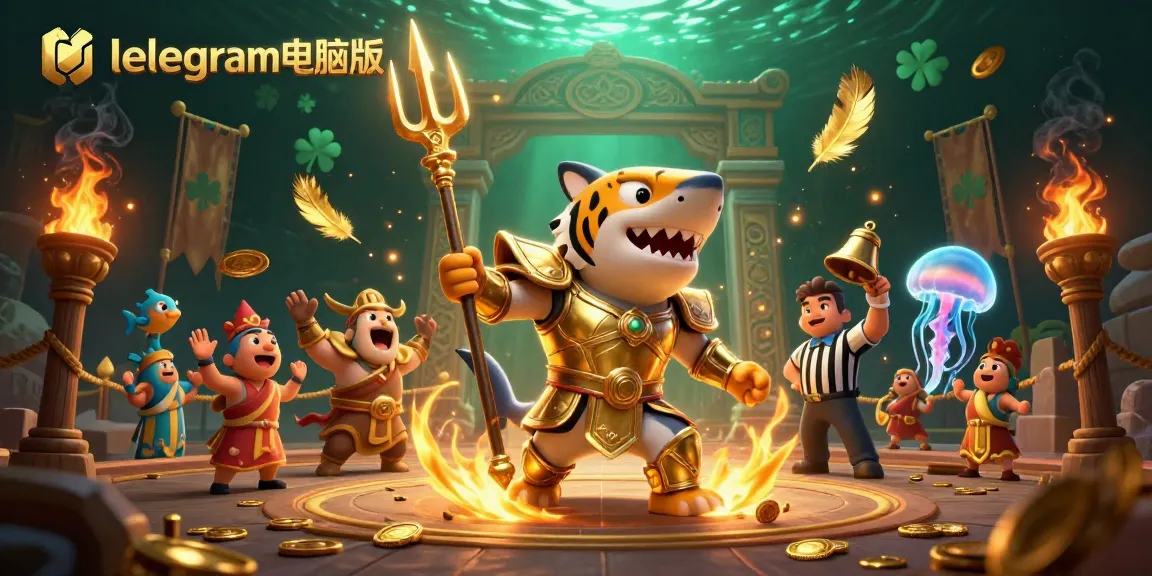 参与令人兴奋的游戏体验,使用telegram电脑版,展现出一位在生动的水下场景中与凶猛鲨鱼角斗士对战的角色。