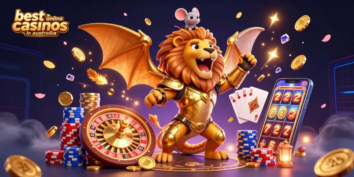 Experience the thrill of the best online casinos in Australia with a vibrant 3D casino illustration showcasing exciting gaming elements.